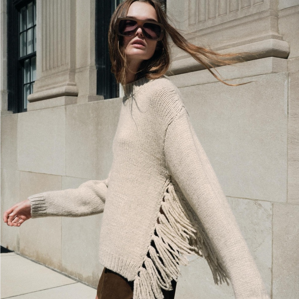 Zara Fringed Cream Sweater